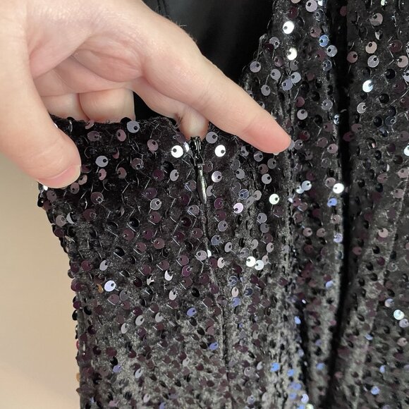 Express Women S Black Sequin Holiday Cocktail Party Open Back Halter Mini Dress - Picture 9 of 11